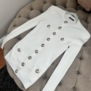 Balmain white Ribbed silver Button Cardigan XS FR36